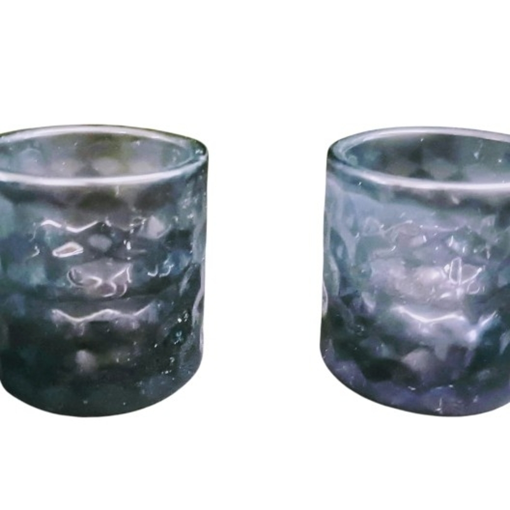Set of Two Black Textured Glass Candle Holders Reversible For Taper And Votive